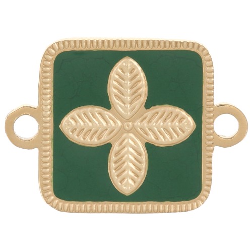 Distanziatore quadrato 16x11 mm - fiore - resina epossidica acciaio inox 316L Oro verde abete