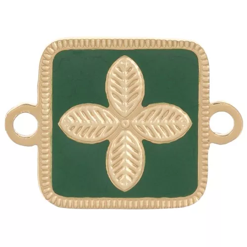 Distanziatore quadrato 16x11 mm - fiore - resina epossidica acciaio inox 316L Oro verde abete
