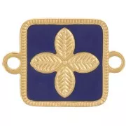 Distanziatore quadrato 16x11 mm - fiore - resina epossidica Acciaio inox 316L Oro blu scuro