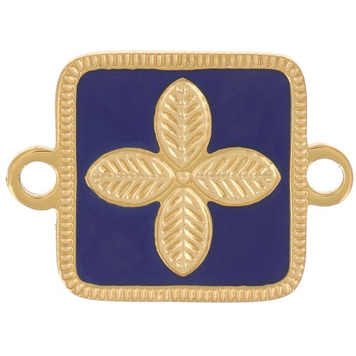 Distanziatore quadrato 16x11 mm - fiore - resina epossidica Acciaio inox 316L Oro blu scuro