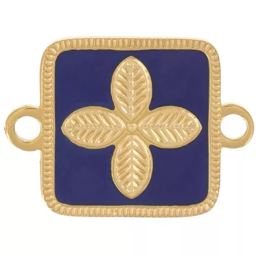 Distanziatore quadrato 16x11 mm - fiore - resina epossidica Acciaio inox 316L Oro blu scuro