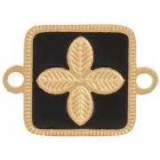 Distanziatore quadrato 16x11 mm - fiore - resina epossidica Acciaio inox 316L Oro - Nero