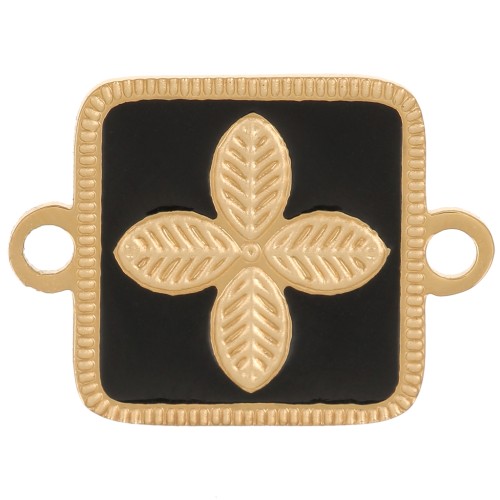 Distanziatore quadrato 16x11 mm - fiore - resina epossidica Acciaio inox 316L Oro - Nero