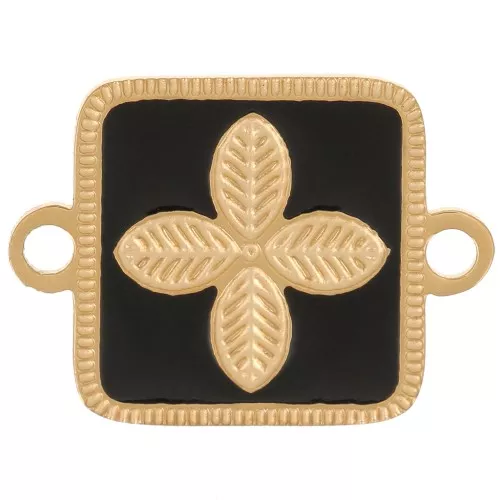 Distanziatore quadrato 16x11 mm - fiore - resina epossidica Acciaio inox 316L Oro - Nero