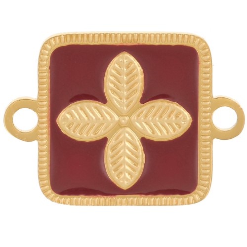 Distanziatore quadrato 16x11 mm - fiore - resina epossidica Acciaio inox 316L Oro - Bordeaux
