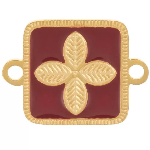 Distanziatore quadrato 16x11 mm - fiore - resina epossidica Acciaio inox 316L Oro - Bordeaux