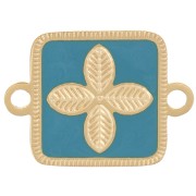 Distanziatore quadrato 16x11mm - fiore - resina epossidica Acciaio inox 316L Oro - Turchese|raw }}