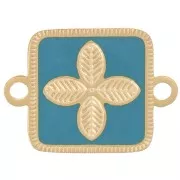 Distanziatore quadrato 16x11mm - fiore - resina epossidica Acciaio inox 316L Oro - Turchese