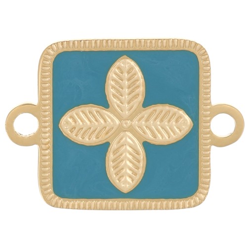 Distanziatore quadrato 16x11mm - fiore - resina epossidica Acciaio inox 316L Oro - Turchese