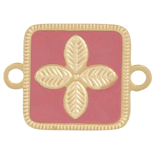 Distanziatore quadrato 16x11mm fiore - resina epossidica Acciaio inox 316L Oro - Rosa antico