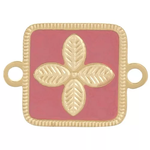 Distanziatore quadrato 16x11mm fiore - resina epossidica Acciaio inox 316L Oro - Rosa antico