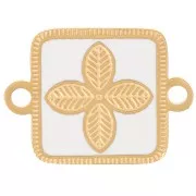 Distanziatore quadrato 16x11 mm - fiore - resina epossidica Acciaio inox 316L Oro - Bianco