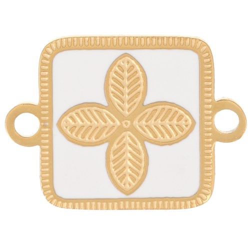 Distanziatore quadrato 16x11 mm - fiore - resina epossidica Acciaio inox 316L Oro - Bianco