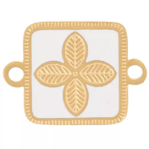 Distanziatore quadrato 16x11 mm - fiore - resina epossidica Acciaio inox 316L Oro - Bianco
