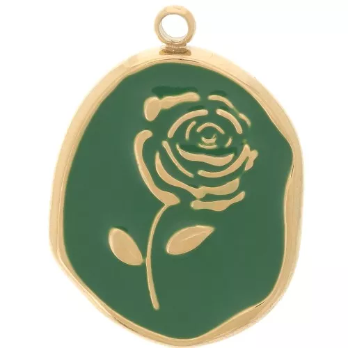 Pendente irregolare 20x14,5 mm Motivo rosa Acciaio inox 316L dorato - Verde abete