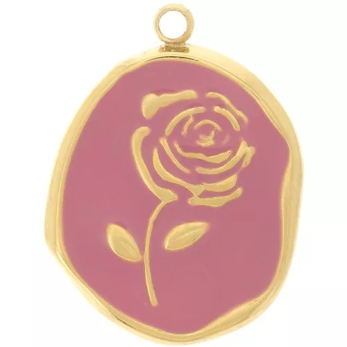 Pendente irregolare 20x14,5mm rosa - Acciaio inox 316L dorato - Rosa antico