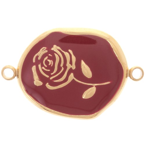 Distanziatore irregolare 22x14,5 mm Motivo rosa -Acciaio inox 316L dorato Bordeaux