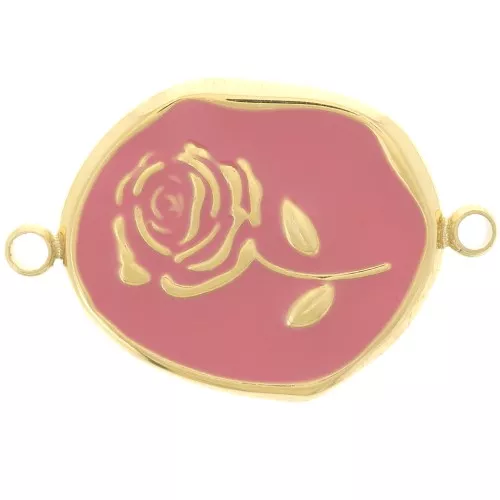 Distanziatore irregolare 22x14,5 mm - Motivo rosa - Acciaio inox 316L dorato - Rosa antico