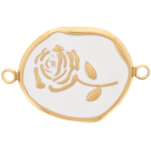 Distanziatore irregolare 22x14,5 mm - Motivo rosa-Acciaio inox 316L dorato Bianco