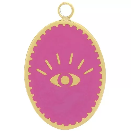 Ciondolo ovale 17x11 mm - Design a occhio - Acciaio inossidabile 316L - Fucsia x1