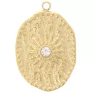 Pendente di forma irregolare 23x15 mm con motivo a sole e zirconi - Acciaio inossidabile 304L Dorato - Crystal