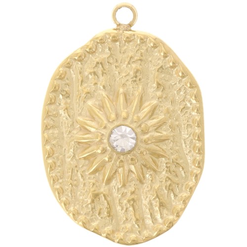 Pendente irregolare 23x15 mm raggiera e Ossido di zirconio Acciaio inox 316L dorato Cristallo