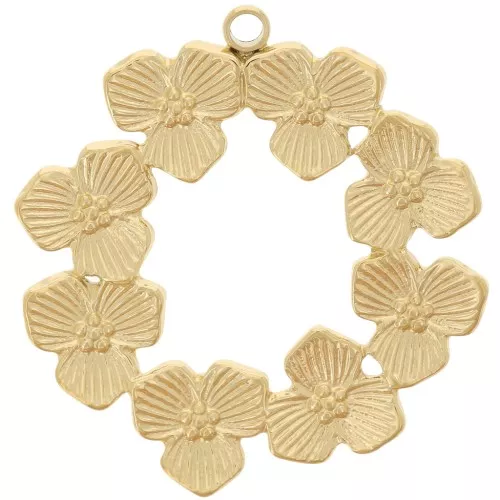 Ciondolo a forma di corona di fiori 24 mm - Acciaio inossidabile 304 Gold x1