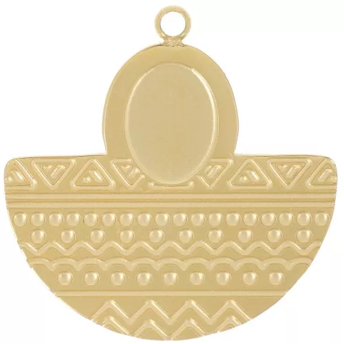 Pendente azteco 22x22 mm per cabochon 8x6 mm - Acciaio inox 316L dorato x1