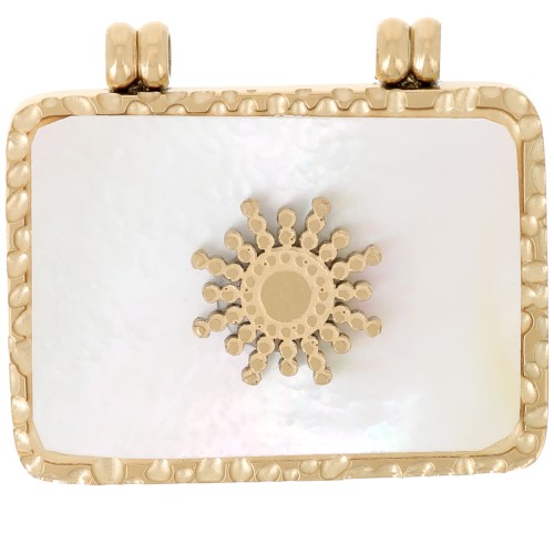 Pendente rettangolare martellato 17x19,5 mm con madreperla - Acciaio inossidabile 304 Dorato x1
