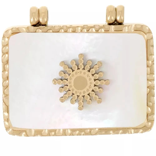 Pendente rettangolare martellato 17x19,5 mm con madreperla - Acciaio inossidabile 304 Dorato x1