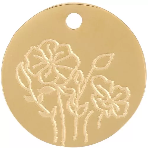 Pendente fiore della nascita 15 mm - Agosto - Papavero - Acciaio inox 316L dorato