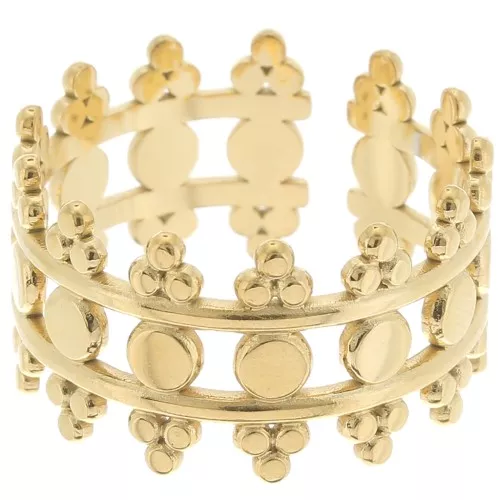 Anello largo fantasia - stile etnico-regolabile -Acciaio inossidabile 316L dorato