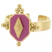 Anello etnico con resina - regolabile - Acciaio inossidabile 316L dorato Fucsia x1