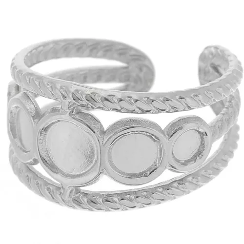 Bague réglable effet tressé pour cabochon 5 mm, 4 mm & 3 mm - Acier inox 316L x1