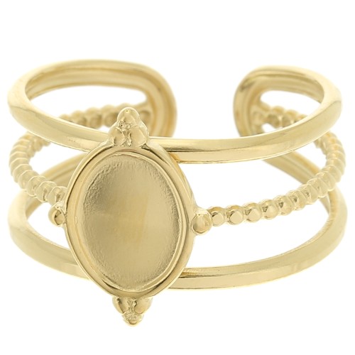 Anello regolabile a più file per cabochon 8x6 mm - da T.52 a T.58 - Acciaio inossidabile 304 Dorato