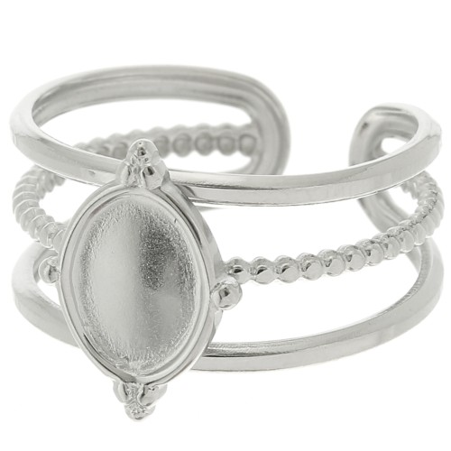 Anello regolabile a più file per cabochon da 8x6 mm - Acciaio inossidabile 316L x1