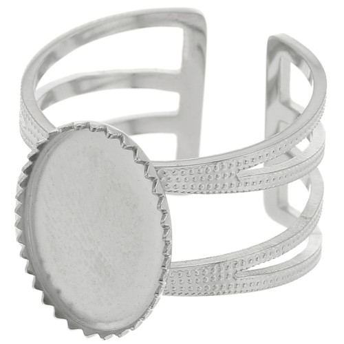 Anello regolabile a più file da T.52 a T.61 per cabochon da 14x10 mm - acciaio inox 304 x1