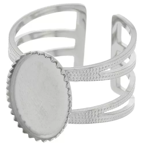 Anello regolabile a più file da T.52 a T.61 per cabochon da 14x10 mm - acciaio inox 304 x1