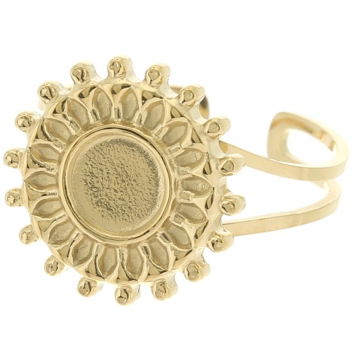 Anello Sunburst regolabile per cabochon da 6 mm - Acciaio inox 316L dorato x1
