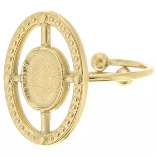 Anello ovale scavato regolabile da T.53 a T.57 per cabochon 8x6 mm - Acciaio inossidabile 304 Dorato