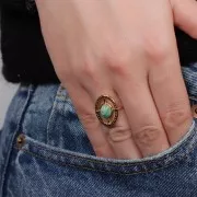 Anello ovale scavato regolabile da T.53 a T.57 per cabochon 8x6 mm - Acciaio inossidabile 304 Dorato