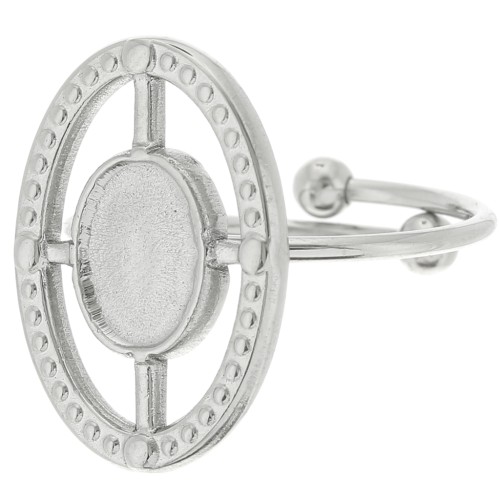 Anello sottile ovale incavato regolabile per cabochon 8x6 mm - Acciaio inossidabile 316L x1