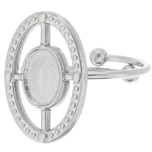 Anello sottile ovale incavato regolabile per cabochon 8x6 mm - Acciaio inossidabile 316L x1
