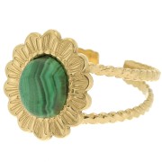 Anello regolabile a fiore con effetto intrecciato da T52 a T58 cabochon 8x6mm - Acciaio inossidabile 304 Dorato