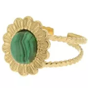 Anello regolabile a fiore con effetto intrecciato da T52 a T58 cabochon 8x6mm - Acciaio inossidabile 304 Dorato