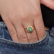 Anello regolabile a fiore con effetto intrecciato da T52 a T58 cabochon 8x6mm - Acciaio inossidabile 304 Dorato