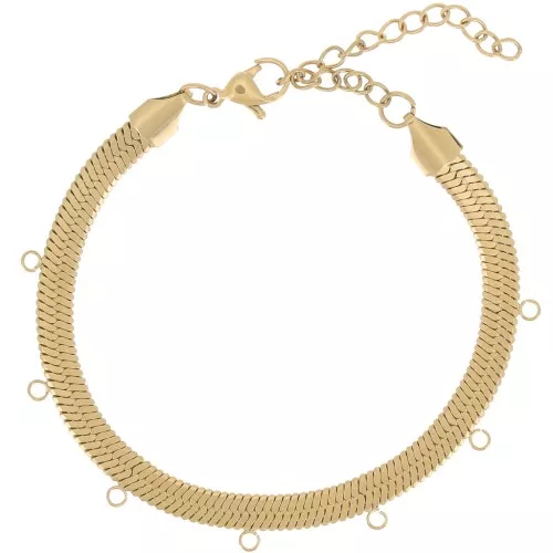 Bracciale specchio - serpente piatto 5 mm 7 anelli Acciaio inox316L dorato x17cm
