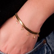 Bracciale specchio - serpente piatto 5 mm 7 anelli Acciaio inox316L dorato x17cm