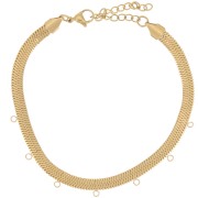 Catena caviglia specchio serpente 5mm 7 anelli Acciaio inox316L dorato x21cm