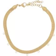 Catena caviglia specchio serpente 5mm 7 anelli Acciaio inox316L dorato x21cm